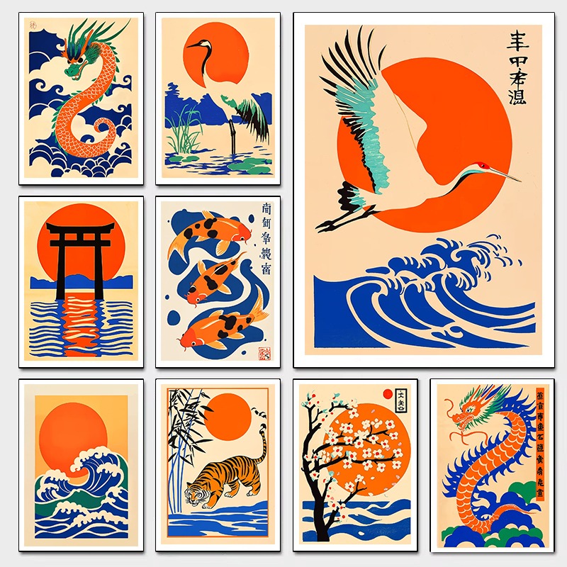 Japanese Living Lifestyle - Illustrazioni giapponesi retrò Stampa su tela