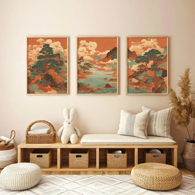 Japanese Living Lifestyle - 3 pezzi di tela vintage giapponese
